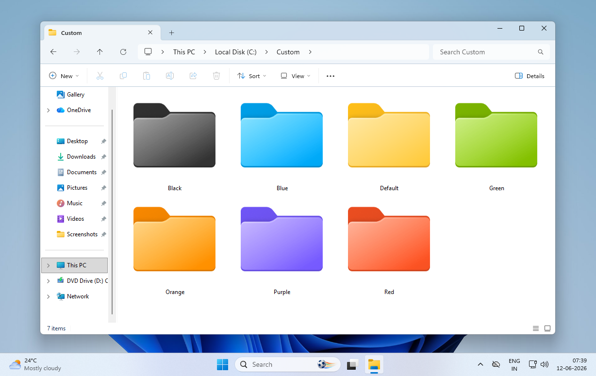 Colored folders displayed in Windows 11 File Explorer