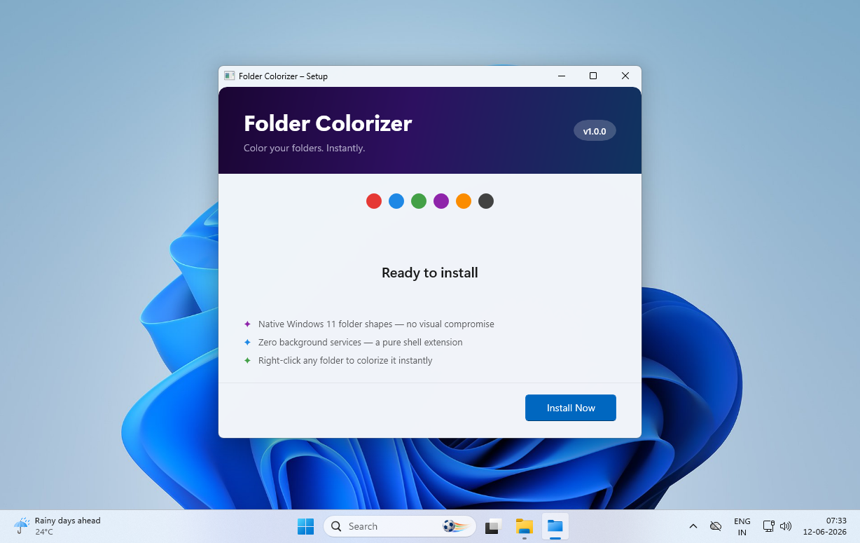 Folder Colorizer WinUI 3 installer interface